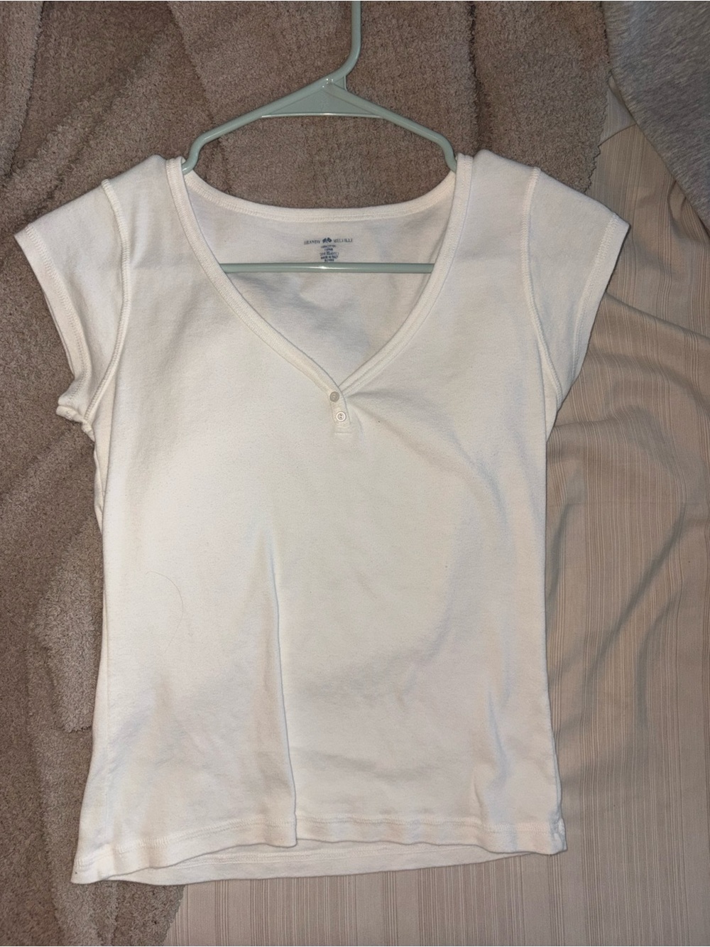 Brandy Melville White V-Neck Short Sleeve Henley Tee